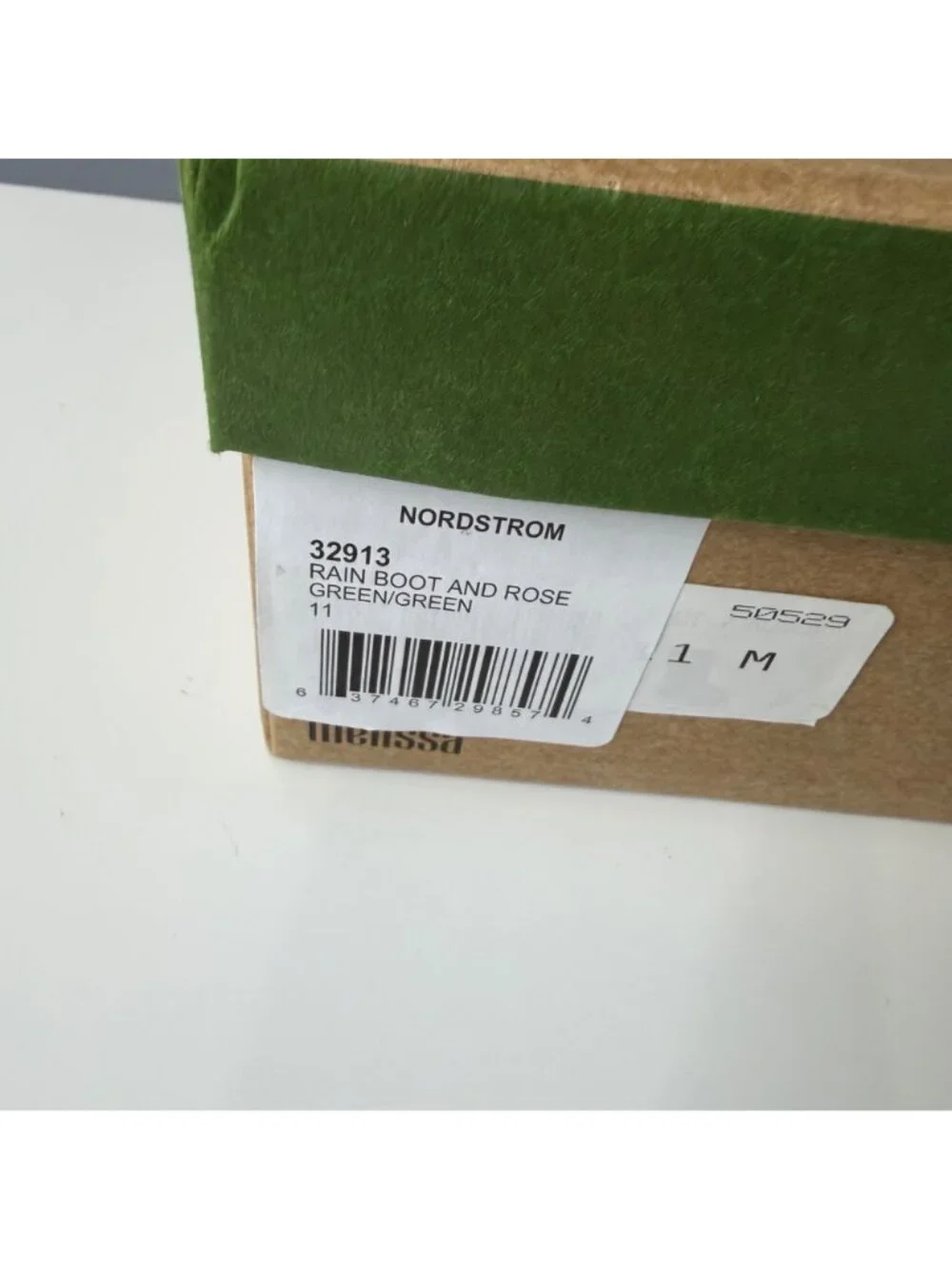 MINI MELISSA light green rain boots w/ camo liner size 11 youth